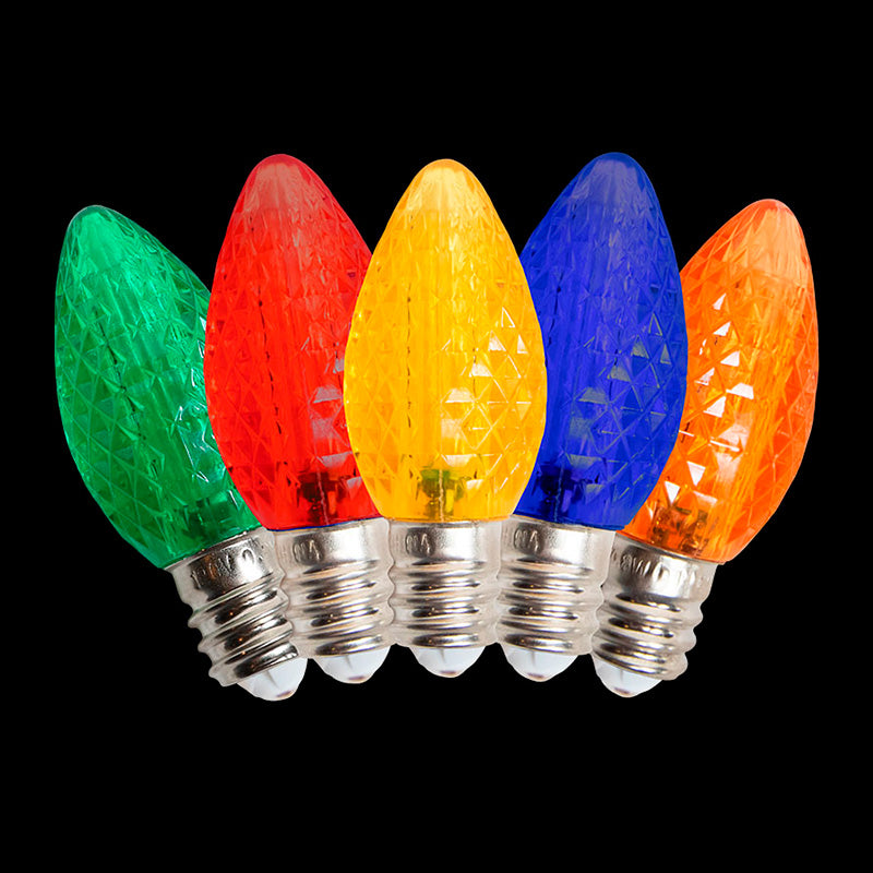 C7 LED Faceted Bulb – Case of 1000 – Multi (R/G/Y/B/O)