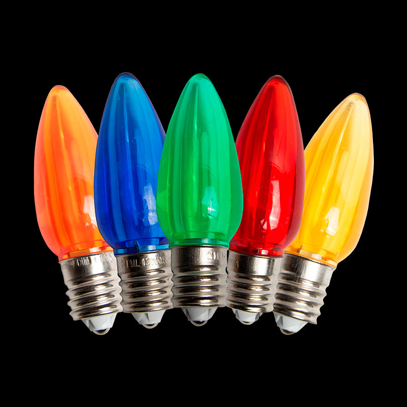 C9 Transparent Bulb – Case of 500 – Multi (R/G/Y/B/O)